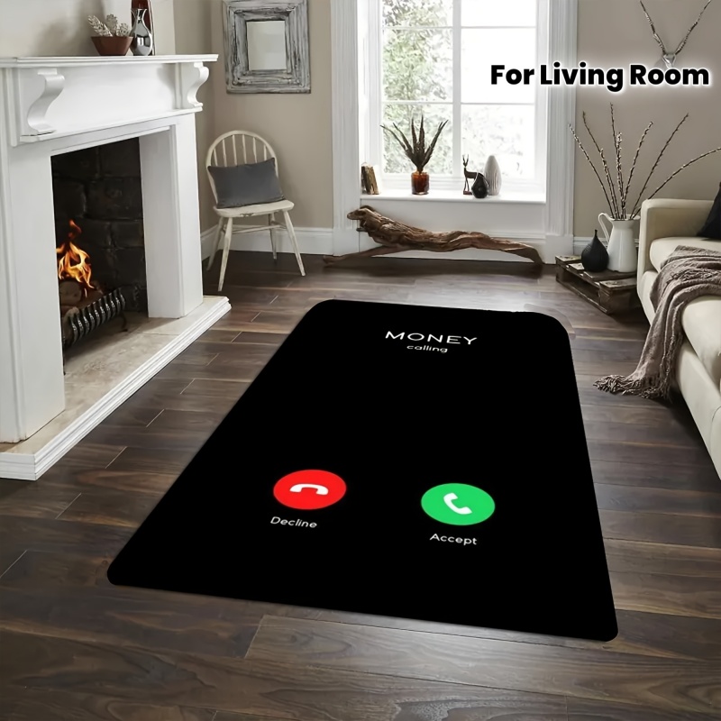 Home Bathroom Called - 面白いお金柄の電話インターフェースプリント大判ラグ、柔らかいフランネル製滑り止めフロアマット、リビングルーム用モダンでクリエイティブなホームカーペット
