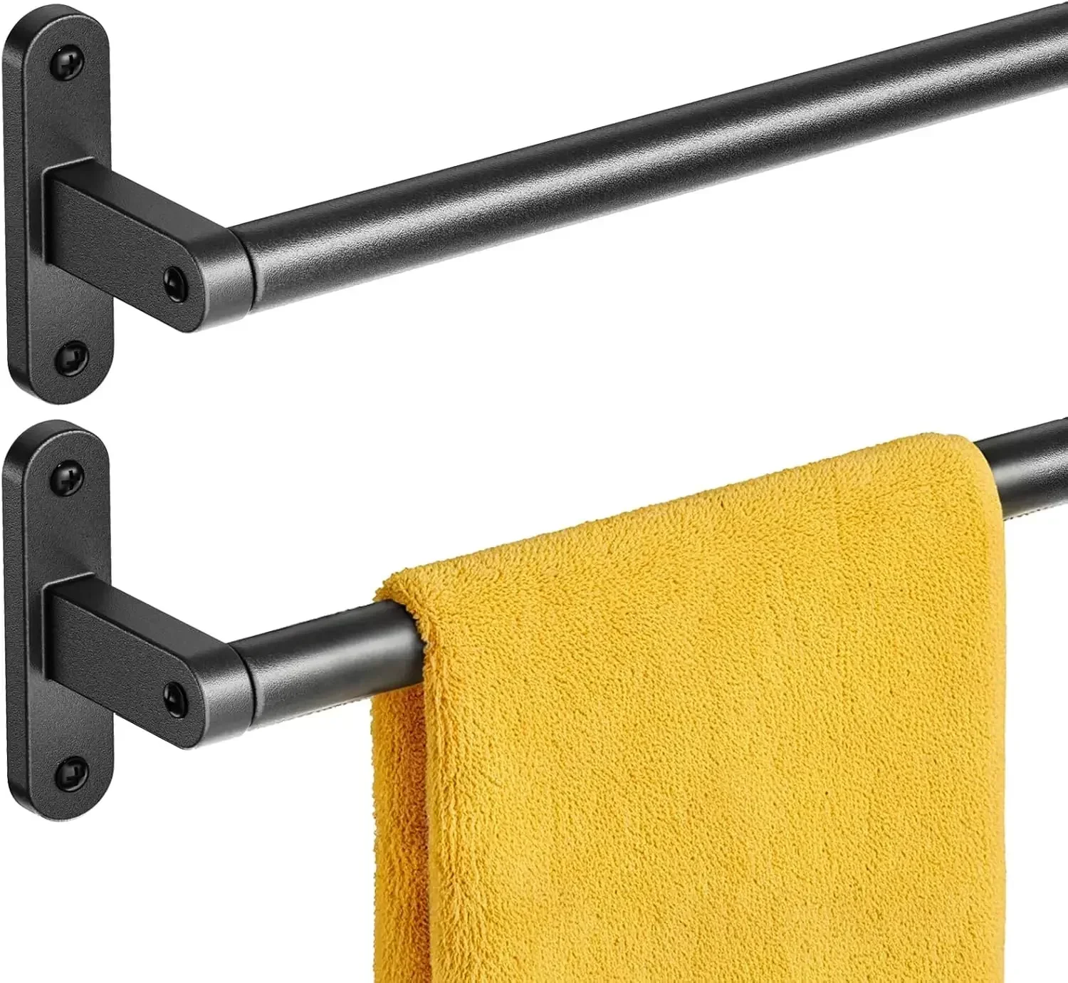 Home Essentials Bathroom Rack - マットブラックのバスルーム用タオルラック - 24インチの錆びないタオルホルダー、頑丈な壁掛けタオルバー、省スペースタオルハンガー、バスルームアクセサリー、家の装飾、アパートの必需品、2個パック