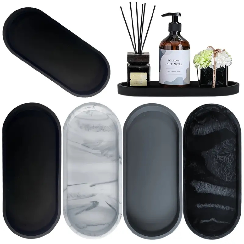 Home Essentials Bathroom Rack - 1Pc バスルームドレッシングシリコーントレイ、長方形食器洗い液体とスポンジラック、ドレッシングテーブル香水オーガナイザー、化粧品リング収納トレイ、家庭用品、家の装飾、家庭用家具