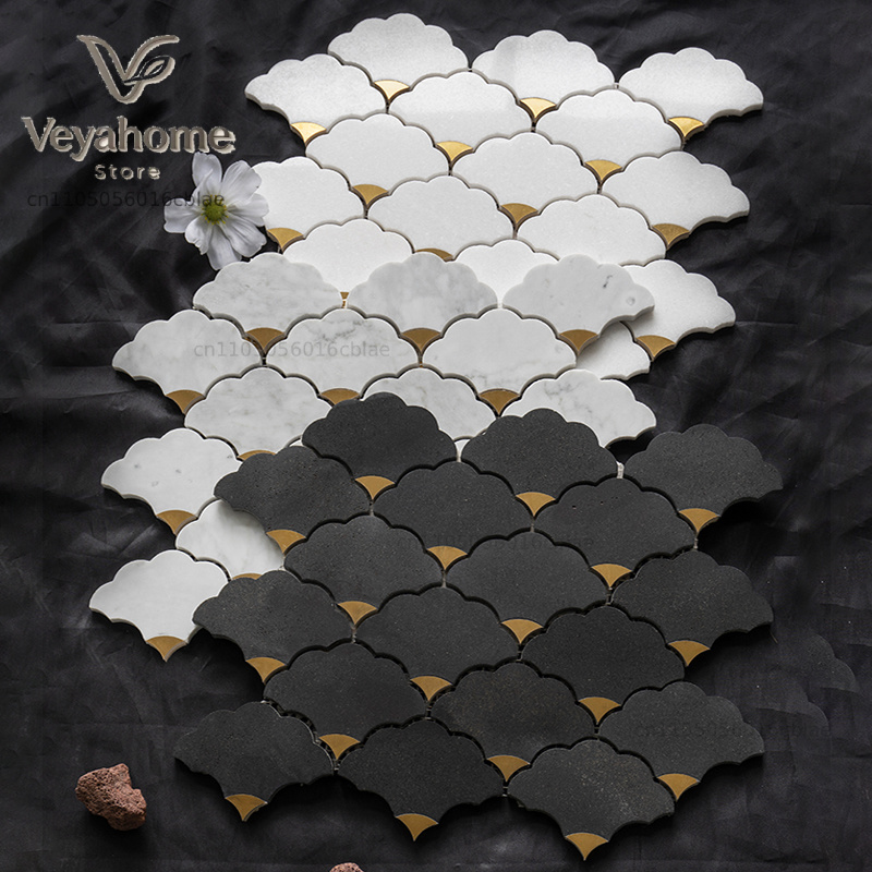 Home Bathroom Tiles Design - 天然石ウォータージェット大理石モザイク壁タイル7mm厚、バスルームやリビングルームに最適、新デザイン、ホームヴィラ高級仕様