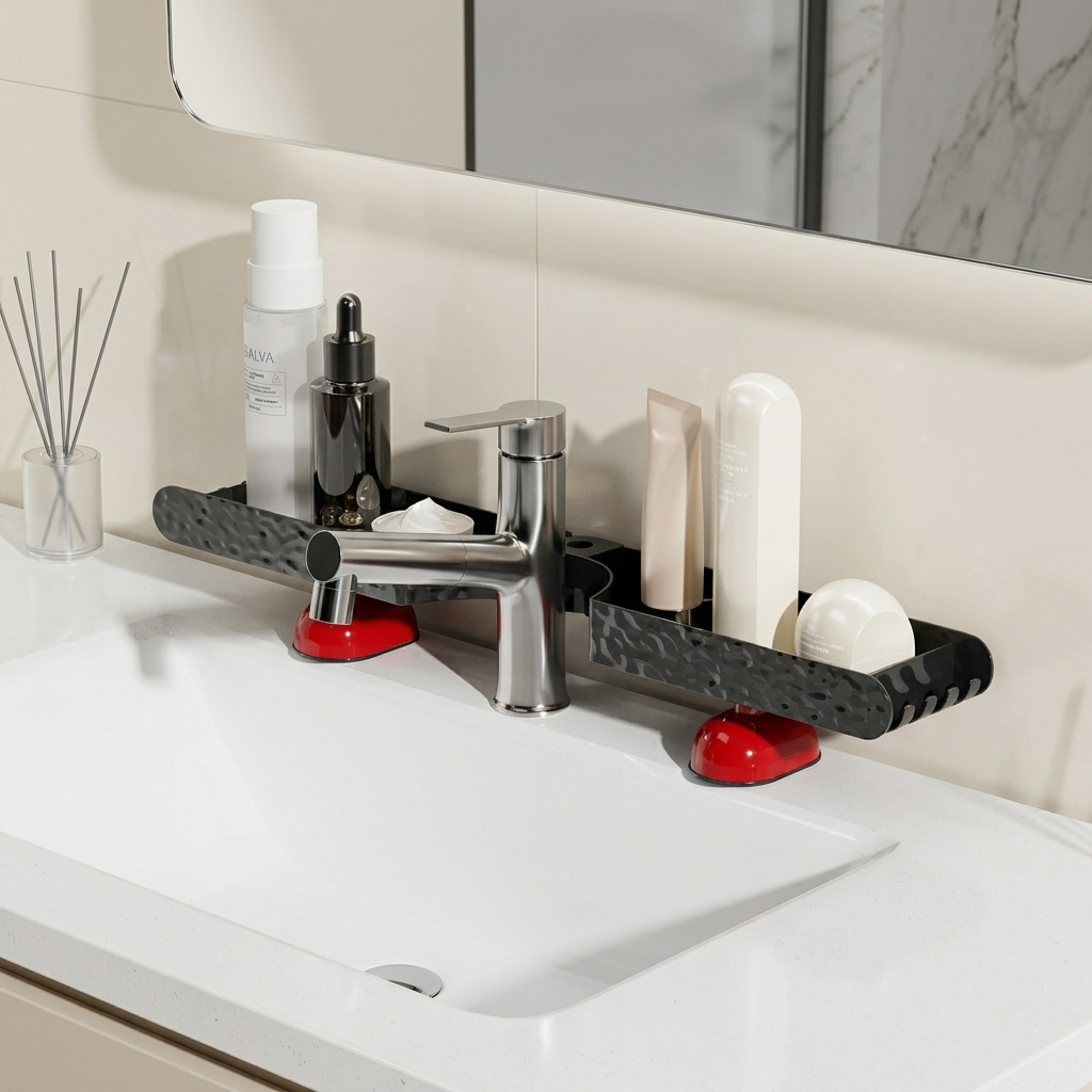 Home Essentials Bathroom Rack - バスルームオーガナイザー化粧品収納棚ワイドクリームスタイル中空排水ラックトイレタリー家庭用洗面所必需品