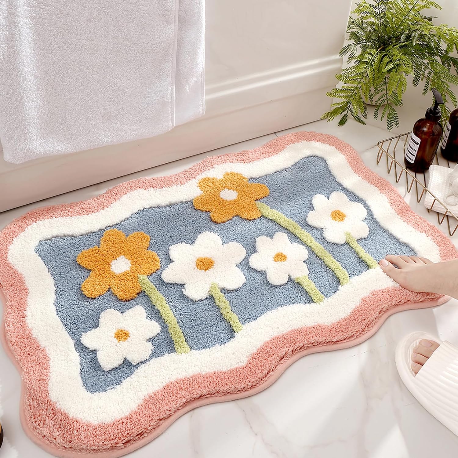 Home Bathroom Tub - 滑り止め付きバスマット、柔らかいフェイクウールラグ、速乾性、汚れに強い、シャワー、浴槽、トイレ、家庭用フロアマット
