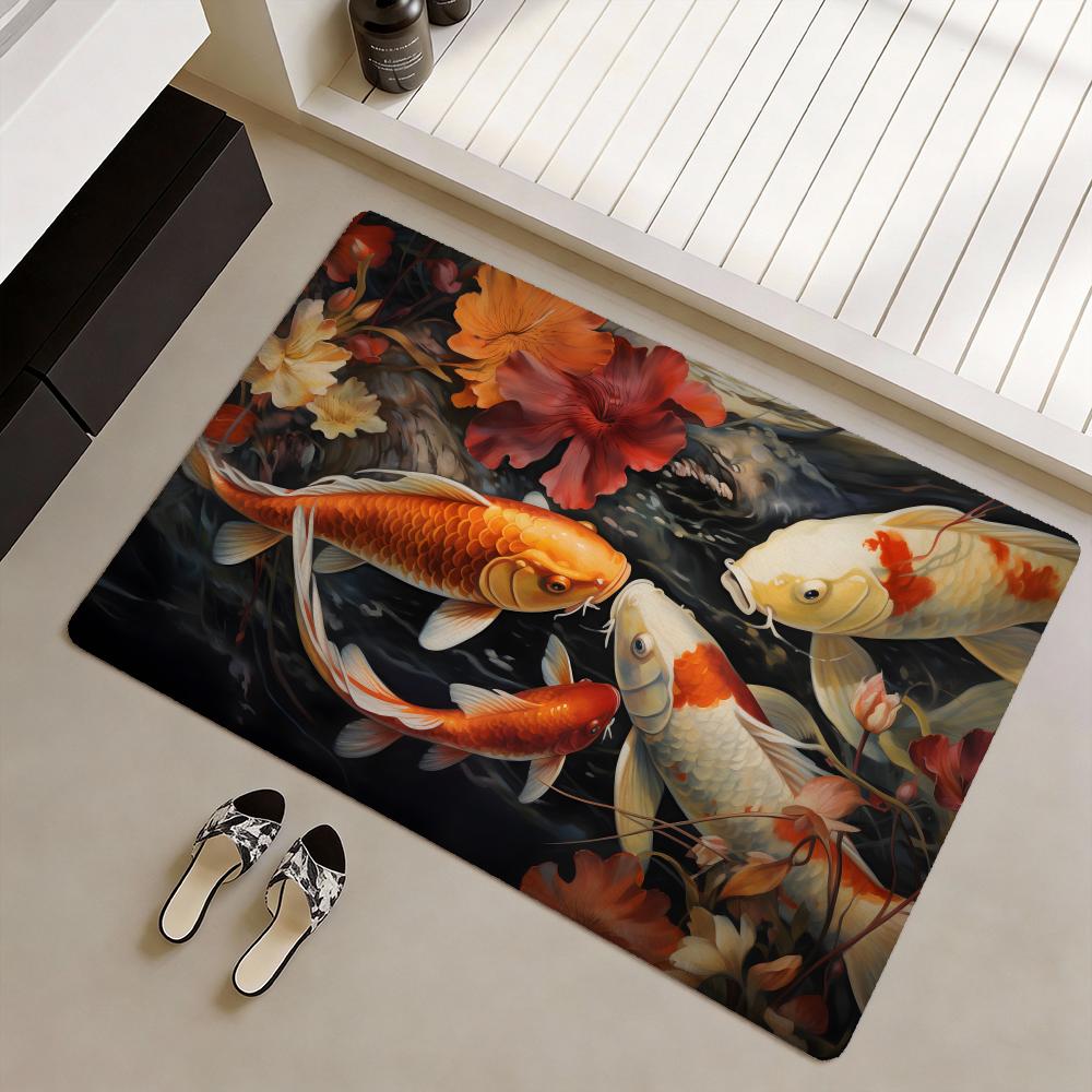 Home Goods Bathroom Mats - 幸運をもたらす鯉の魚のフロアマット ソフトフランネル滑り止めドアマット - リビングルームの家の装飾用の厚手の敷物