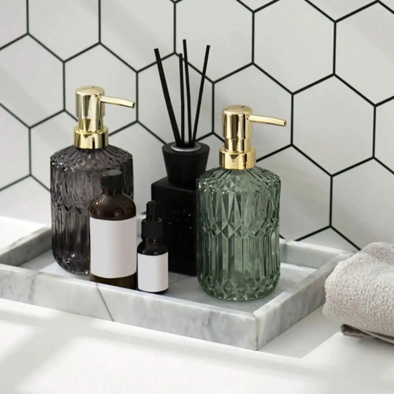 Home Bathroom Soap Dispenser - 400 ミリリットル手動液体石鹸ディスペンサー透明ガラスハンドサニタイザーボトル容器プレス空ジェルボトルバスルームアクセサリー