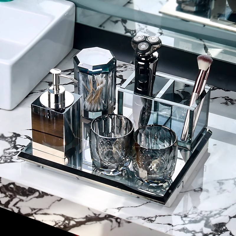 Zara Home Bathroom - モダンライトラグジュアリークリエイティブクリスタルガラス洗面用具セット歯ブラシカップ収納ラックシンプルファッションカップル用品セット