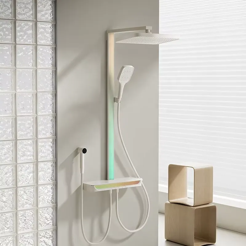 Home And Bathroom - 真鍮製デジタル滝シャワーセット壁掛けレインピアノスマートマッサージサーモスタット浴室設備高級スパホームバス