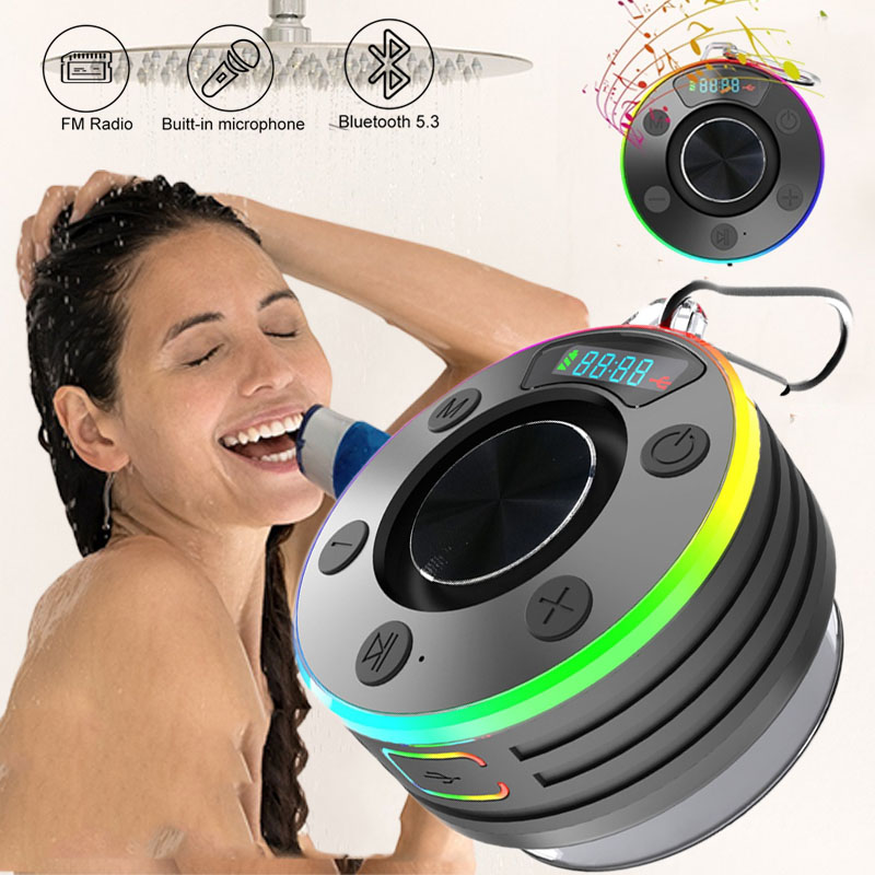 Home Bathroom Called - シャワー Bluetooth 5.3 スピーカー防水ワイヤレスハンズフリー通話音楽プレーヤーミニポータブル FM ラジオサブウーファー浴室プール用