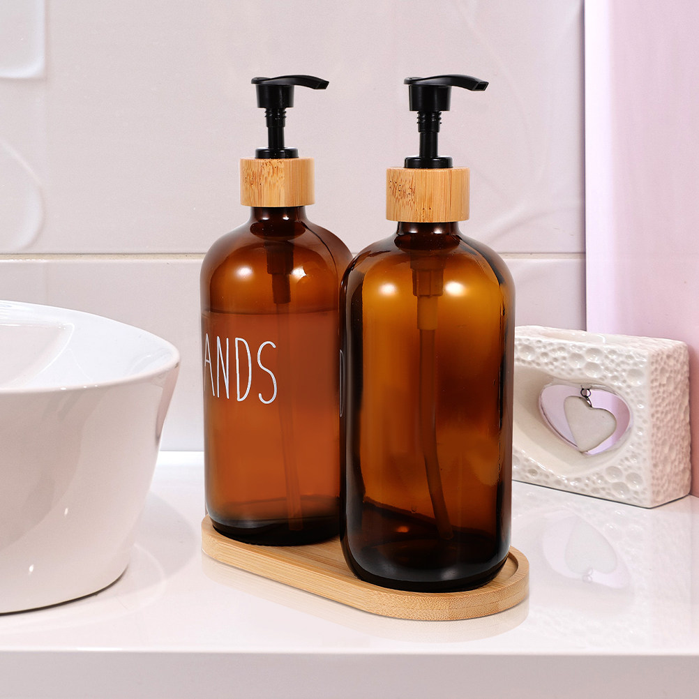 Home Bathroom Soap Dispenser - 500 ミリリットル詰め替え可能なガラス製ソープディスペンサーキッチンシンク浴室用ハンドソープ液体シャンプーシャワージェルディスペンサーポンプボトル