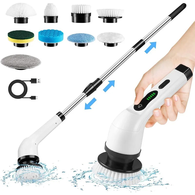 Home Bathroom Products - コードレス多機能電動クリーニングブラシ - 回転式スクラバー、キッチンとバスルーム用のポータブルトイレモップ