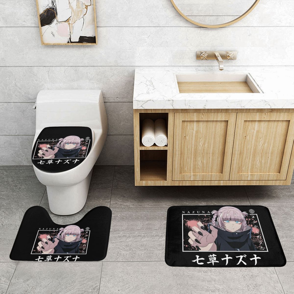 Home Bathroom Called - 夜の呼び声 アニメ ナズナ 七草 3点セット バスマット