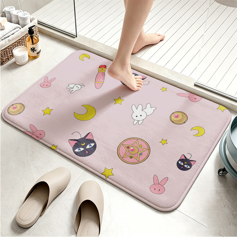 Non Slip Bath Mat - セーラームーンフランネルフロアマットアニメ漫画ドアマットかわいいノンスリップ吸水性ドアマット浴室寝室玄関バスマット