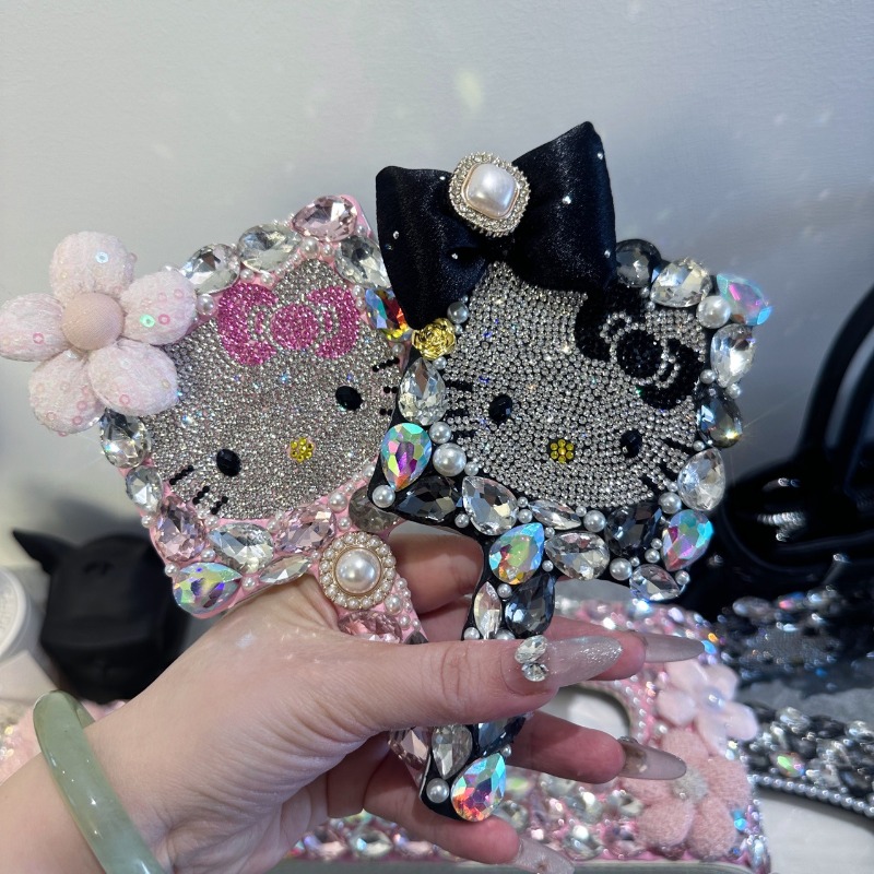 Home Goods Bathroom Mirrors - ハローキティハンドヘルド化粧鏡漫画ダイヤモンド象嵌屋外ホーム化粧鏡女性アクセサリーフェスティバルギフト卸売