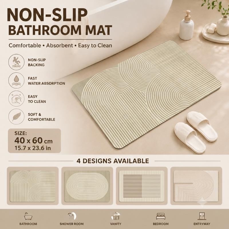 Non Slip Bath Mat - 珪藻土バスマット 速乾 吸水性 ベージュ ストライプ 滑り止め加工
