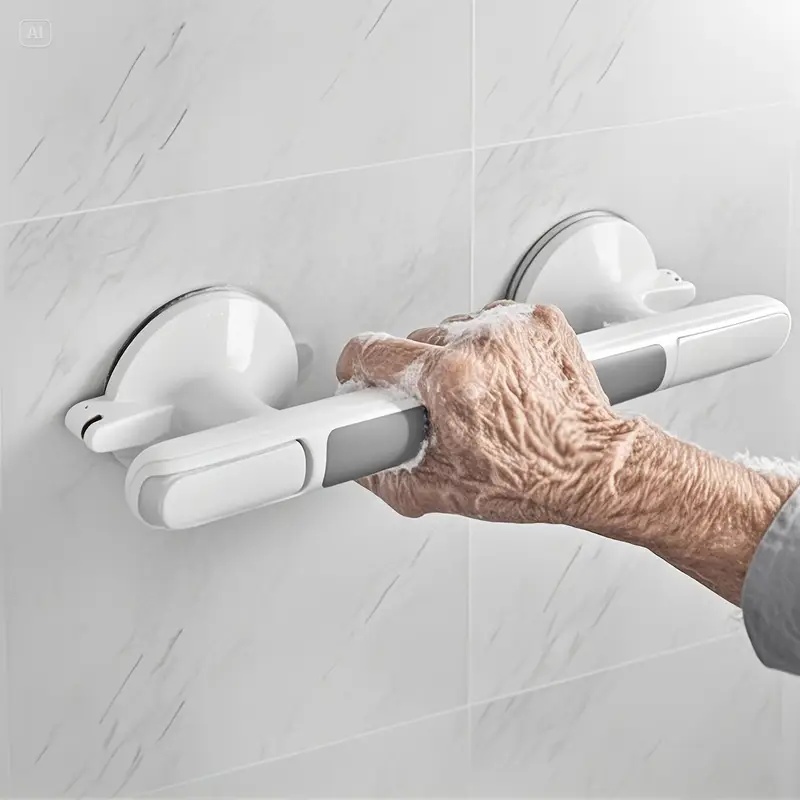 Home Bathroom Tiles Design - 1個入り高齢者用安全グラブバー - 取り付けに穴あけ不要、強力な吸盤付き滑り止め浴室ハンドル、頑丈なプラスチック構造、浴室、キッチン、リビングルームに最適 - 高齢者向け転倒防止、タイル、ガラス、硬質プラスチック表面に簡単に取り付け可能 -