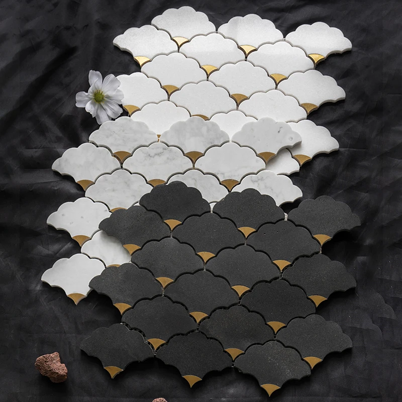 Home Bathroom Tiles Design - 天然石ウォータージェット大理石モザイク壁タイル7mm、バスルームやリビングルームに最適、新デザイン、高級住宅・別荘向け