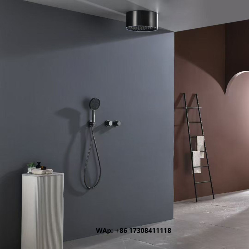 Shower Head Rain - マットブラックLEDライトシャワー水栓セット 浴室隠蔽式シャワーミキサー 回転マッサージジェット 色変更ヘッド セラミックバルブ レイン
