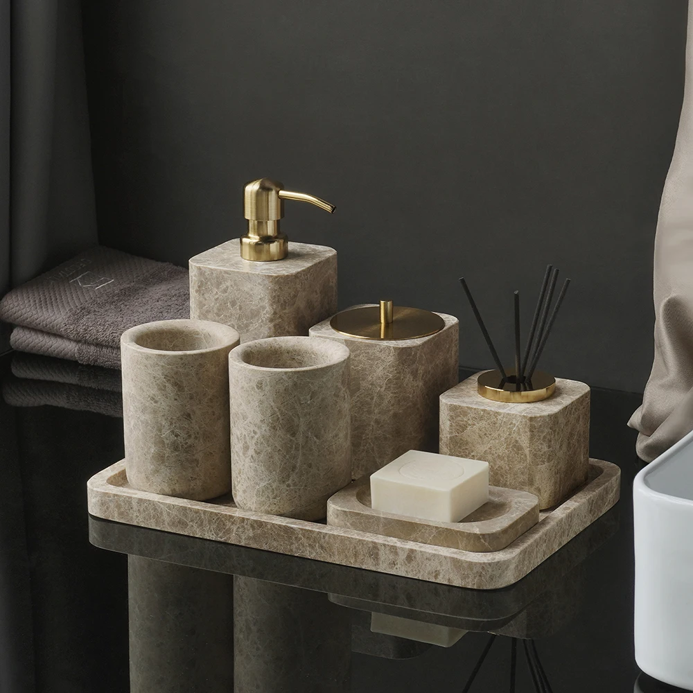 Zara Home Bathroom - エンペラドールライトナチュラルマーブルバスルームアクセサリーセット ソープディッシュ ソープホルダー バニティトレイ バスルームセット