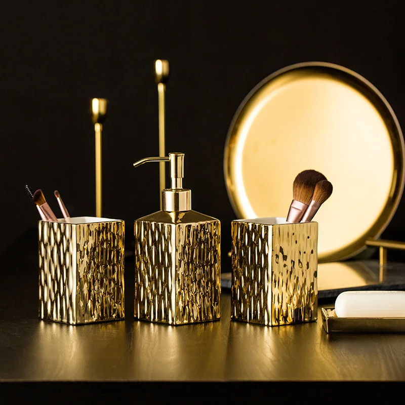 Zara Home Bathroom - セラミックバスルームアクセサリーセットゴールドシルバーソープディスペンサーうがいカップソープディッシュホームバスルームの装飾ウォッシュセットゴールド仕上げ