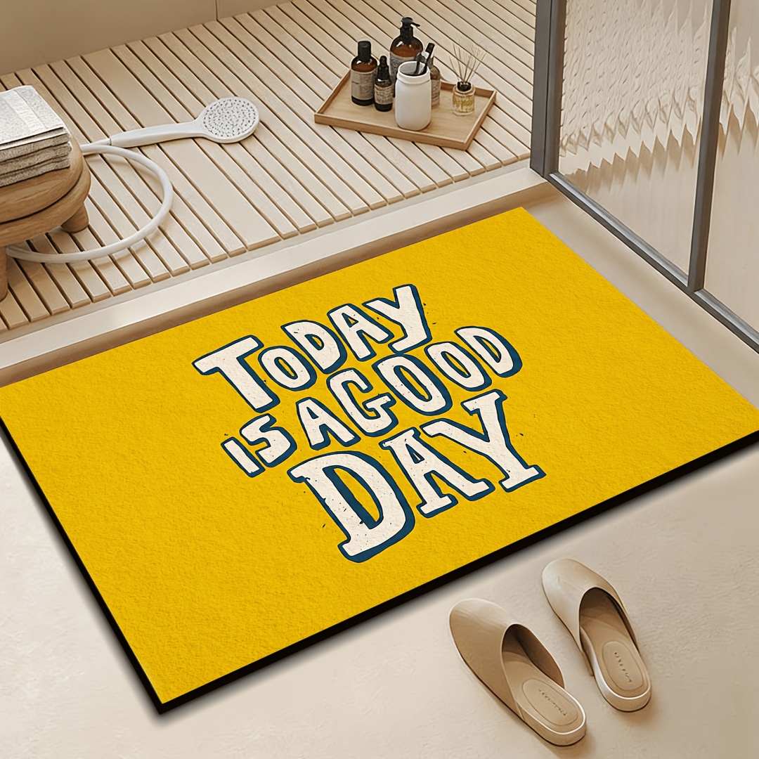 Home Goods Bathroom Mats - イエロー「今日は良い日だ」ドアマット インスピレーションを与える引用句エントリーラグ 滑り止めバスルームフロアマット モダンな家の装飾 リビングルーム用