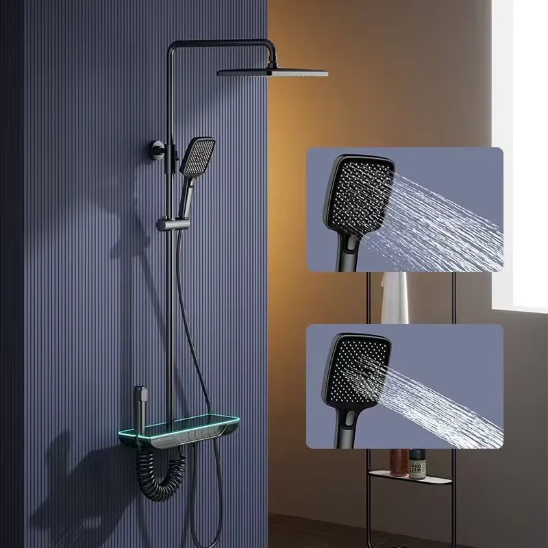 Home And Bathroom - スマートデジタルサーモスタットシャワーセット真鍮ピアノキーバスルーム蛇口シングルハンドルホテルホームバスレインフォールミキサータップキット