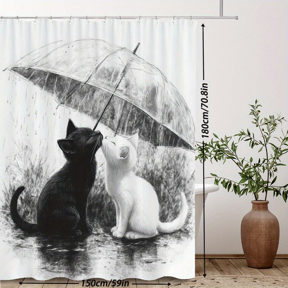 防水浴室シャワーカーテン猫子猫傘雨描画アート家の装飾ペットシ - Home Bathroom Tiles Design のレビューと価格