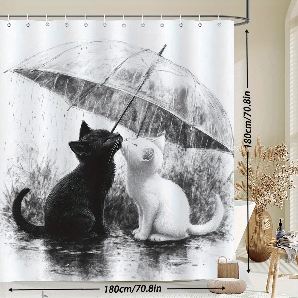 防水浴室シャワーカーテン猫子猫傘雨描画アート家の装飾ペットシ - Home Bathroom Tiles Design のレビューと価格