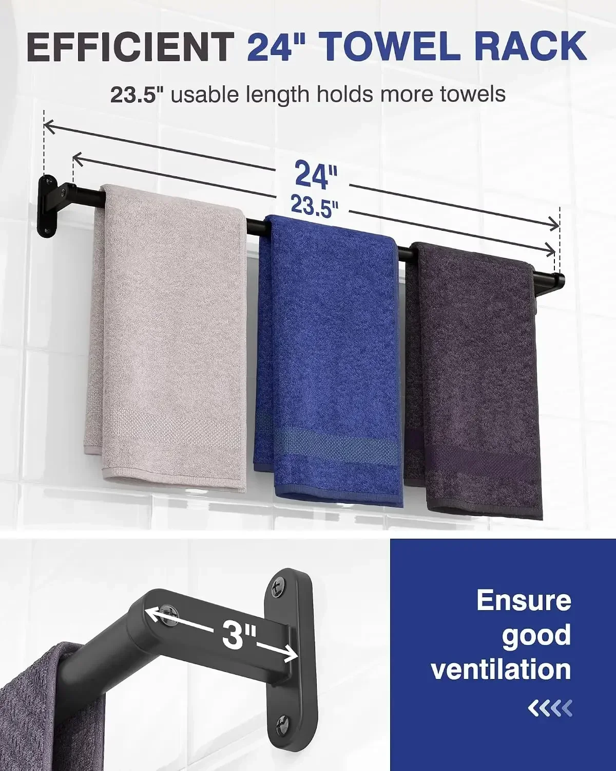 マットブラックのバスルーム用タオルラック - 24インチの錆 - Home Essentials Bathroom Rack のレビューと価格