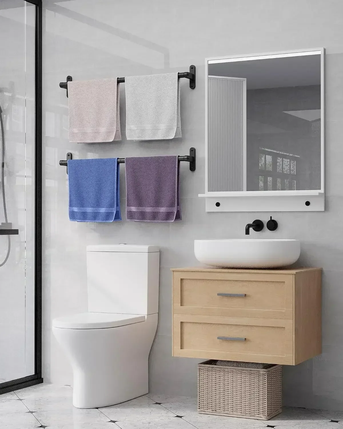 マットブラックのバスルーム用タオルラック - 24インチの錆 - Home Essentials Bathroom Rack のレビューと価格