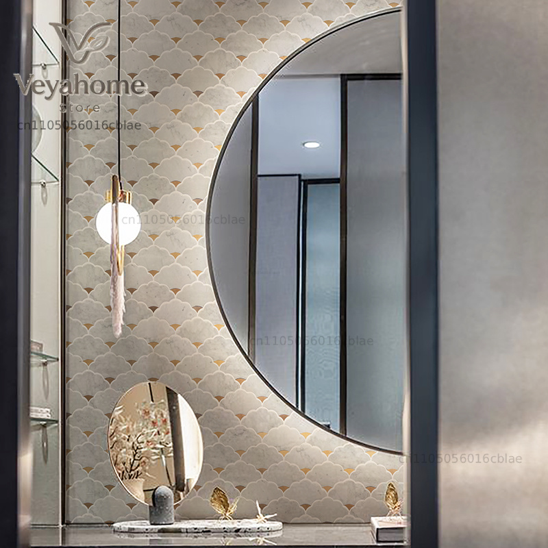 天然石ウォータージェット大理石モザイク壁タイル7mm厚、バス - Home Bathroom Tiles Design のレビューと価格