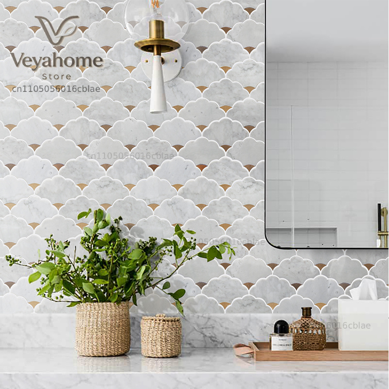 天然石ウォータージェット大理石モザイク壁タイル7mm厚、バス - Home Bathroom Tiles Design のレビューと価格