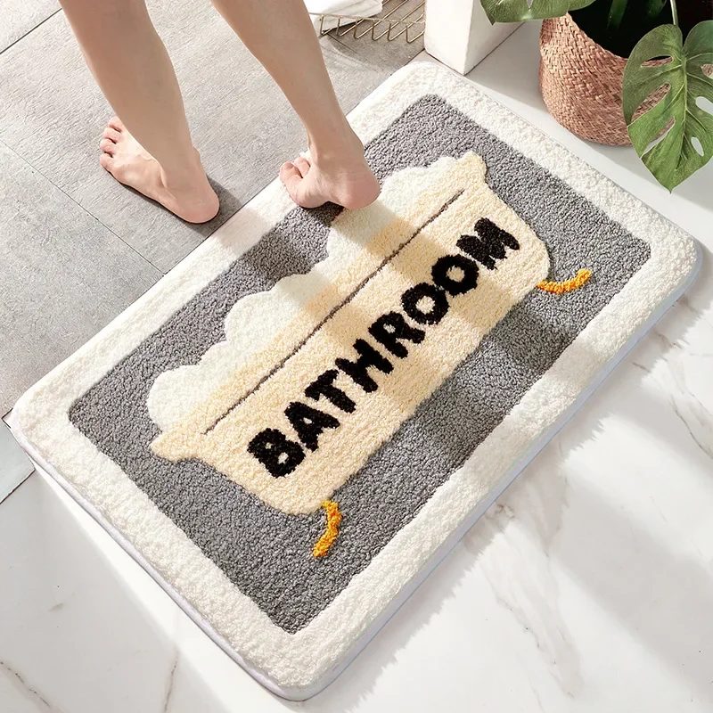 滑り止め付きバスマット、柔らかいフェイクウールラグ、速乾性、 - Home Bathroom Tub のレビューと価格
