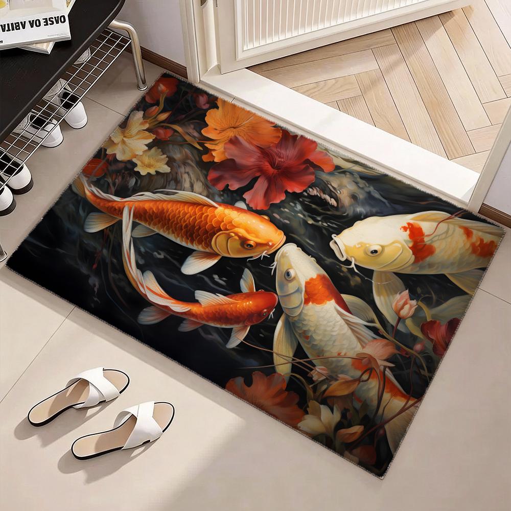 幸運をもたらす鯉の魚のフロアマット ソフトフランネル滑り止め - Home Goods Bathroom Mats のレビューと価格