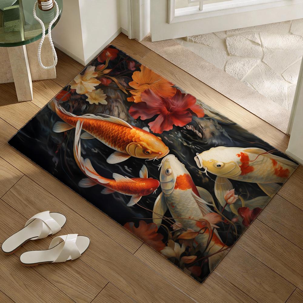 幸運をもたらす鯉の魚のフロアマット ソフトフランネル滑り止め - Home Goods Bathroom Mats のレビューと価格