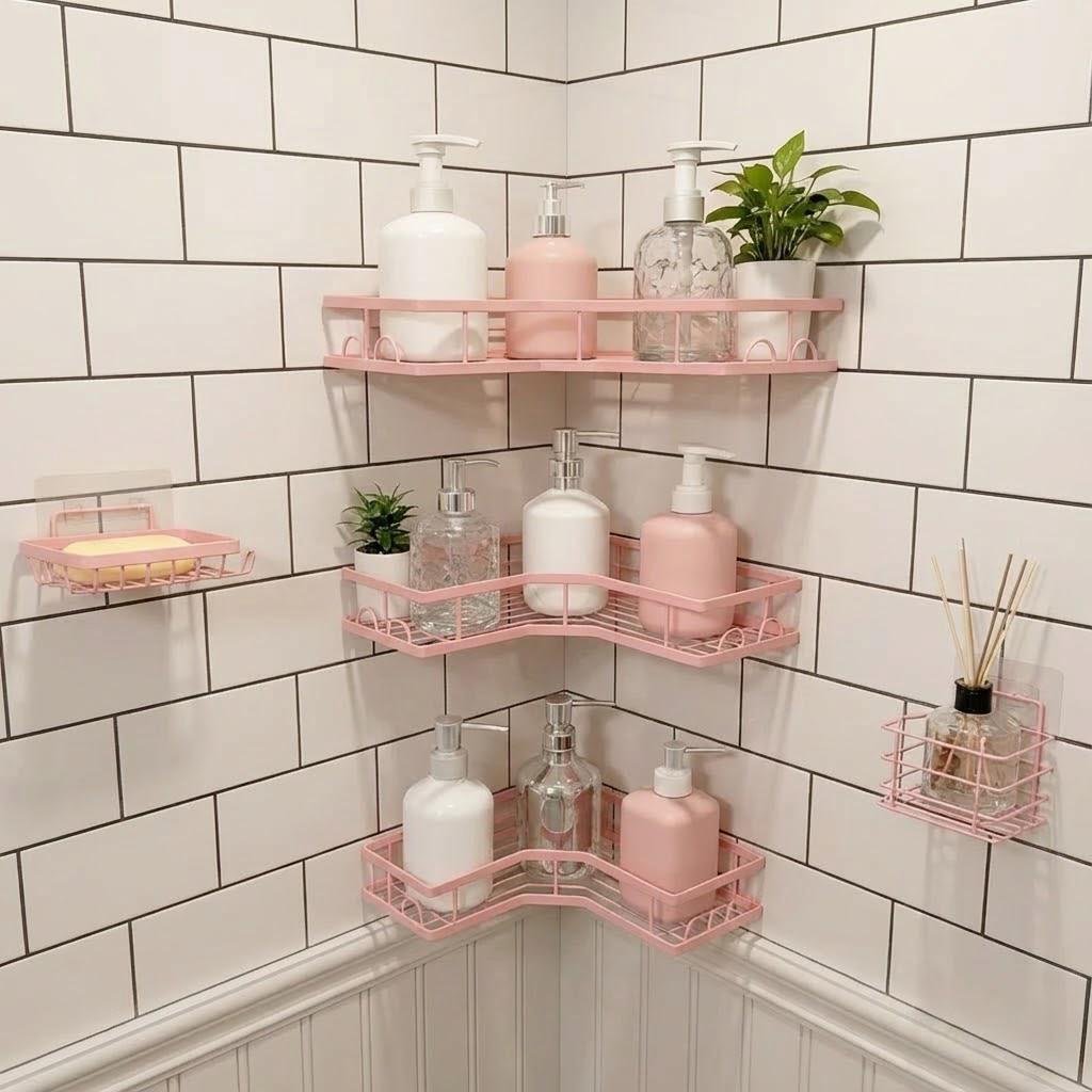 5個入り ミニマリスト ピンク シャワーオーガナイザーセット - Home Essentials Bathroom Rack のレビューと価格