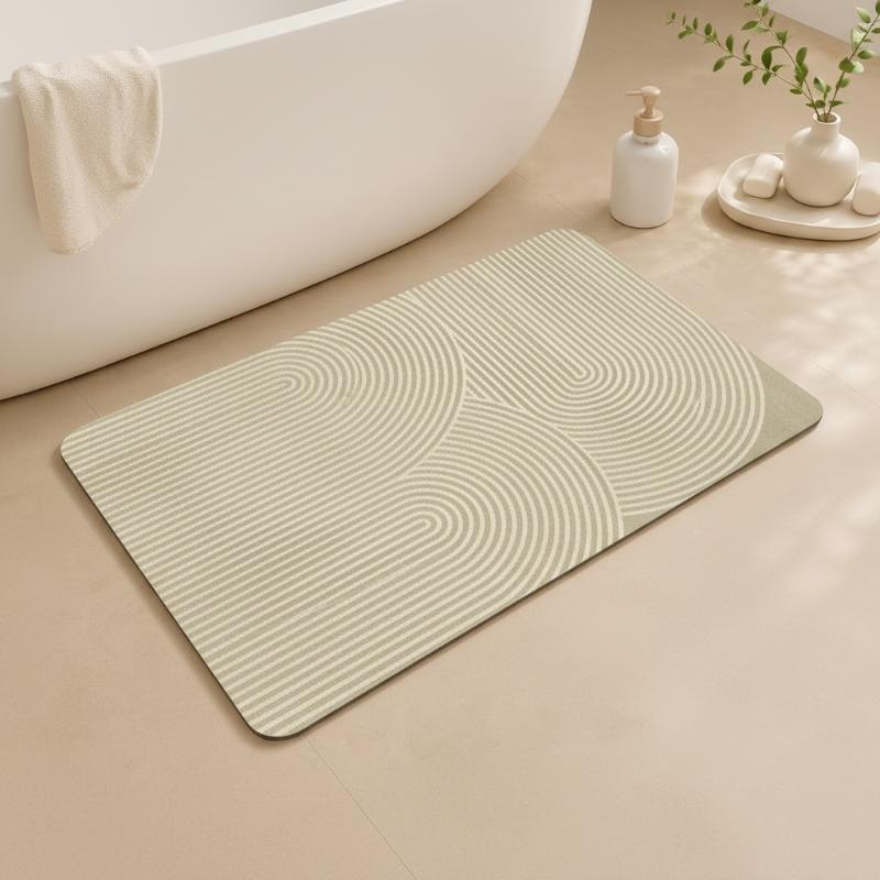 ベージュのストライプ柄珪藻土バスマット、速乾吸水、滑り止め加 - Non Slip Bath Mat のレビューと価格