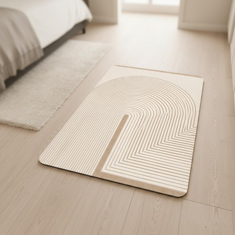 ベージュのストライプ柄珪藻土バスマット、速乾吸水、滑り止め加 - Non Slip Bath Mat のレビューと価格
