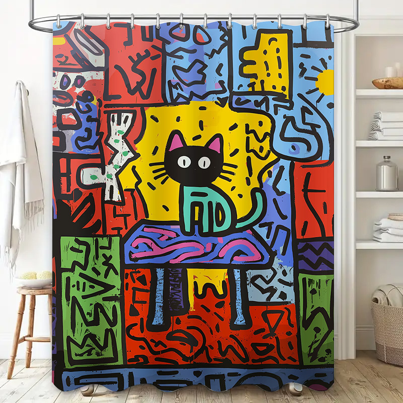 明るいグラフィティ抽象猫シャワーカーテン - クリエイティブ - Home Bathroom Remodel のレビューと価格