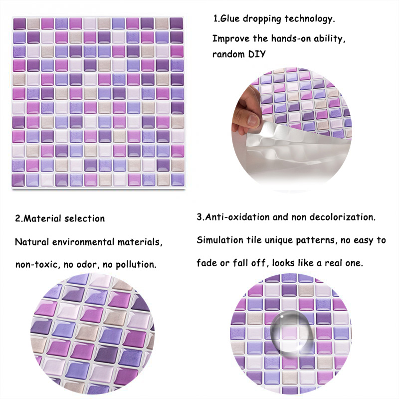3dモザイク壁タイルステッカー,粘着性の防水ビニール壁紙,家 - Home Bathroom Tiles Design のレビューと価格
