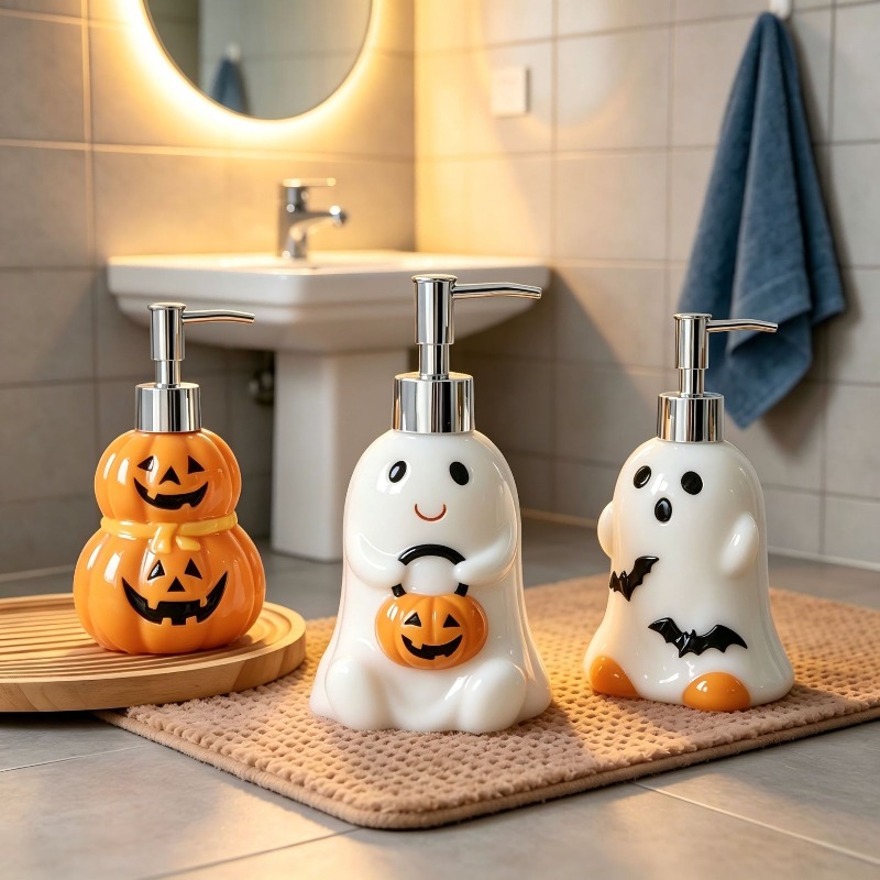 280ML ハロウィンゴーストパンプキン型セラミックローショ - Home Bathroom Soap Dispenser のレビューと価格