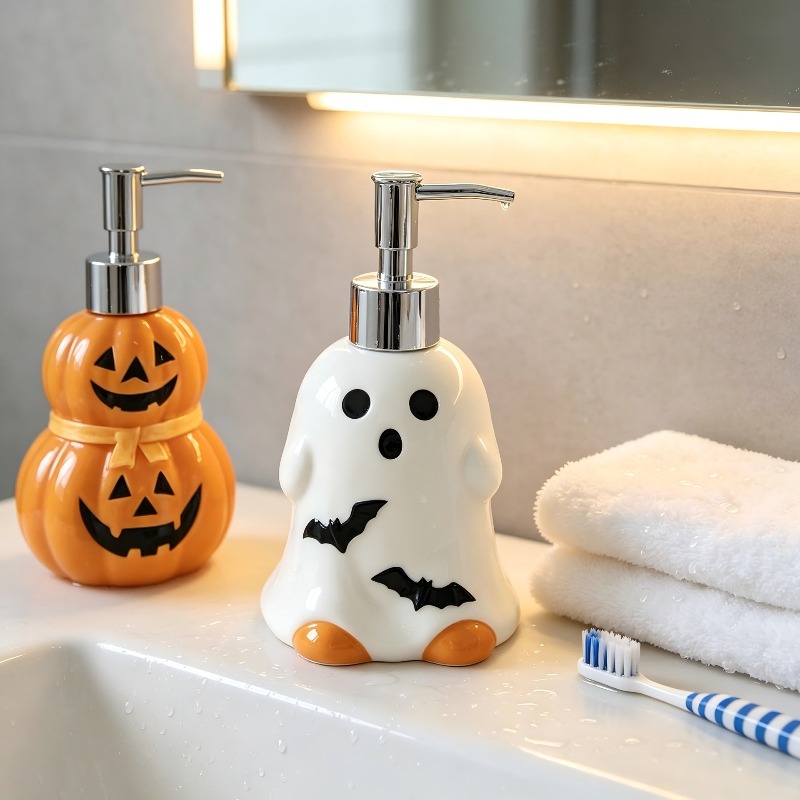 280ML ハロウィンゴーストパンプキン型セラミックローショ - Home Bathroom Soap Dispenser のレビューと価格