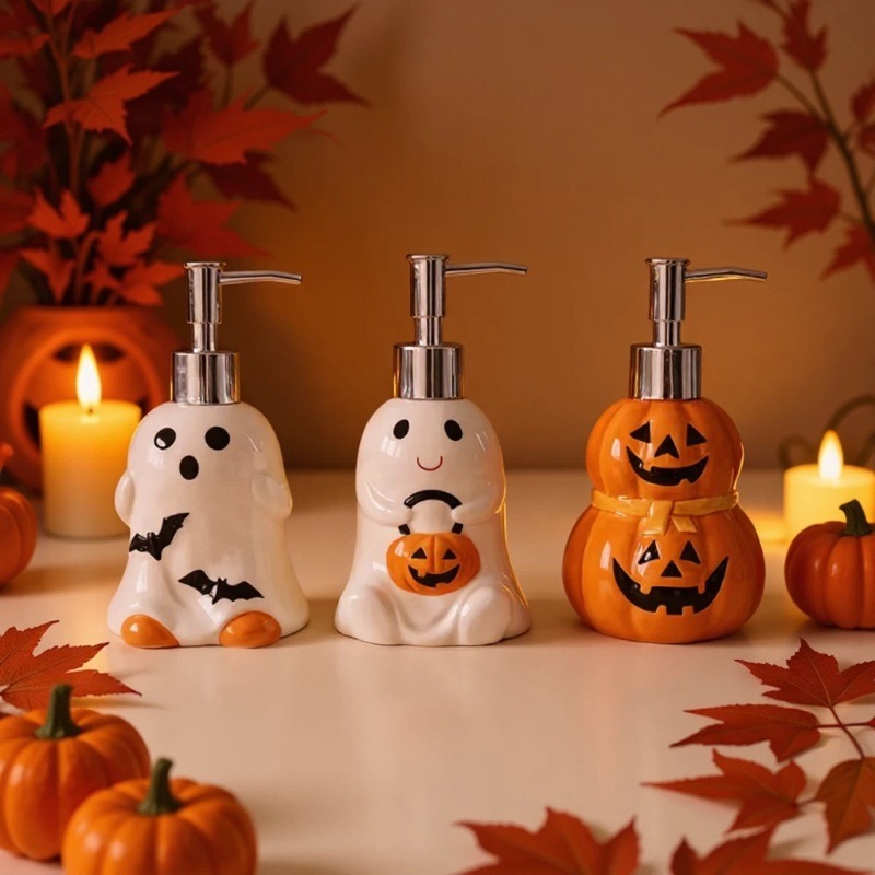 280ML ハロウィンゴーストパンプキン型セラミックローショ - Home Bathroom Soap Dispenser のレビューと価格