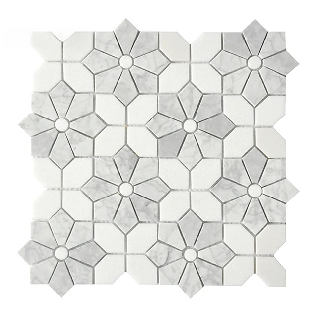 モザイク大理石タイル 白混合ビアンコ ホワイトバック スプラ - Home Bathroom Tiles Design のレビューと価格