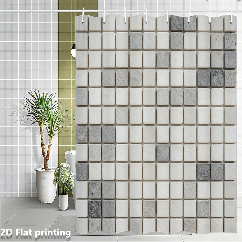 大型地下鉄タイルプリントシャワーカーテン防水浴室カーテンモザ - Home Bathroom Tiles Design のレビューと価格
