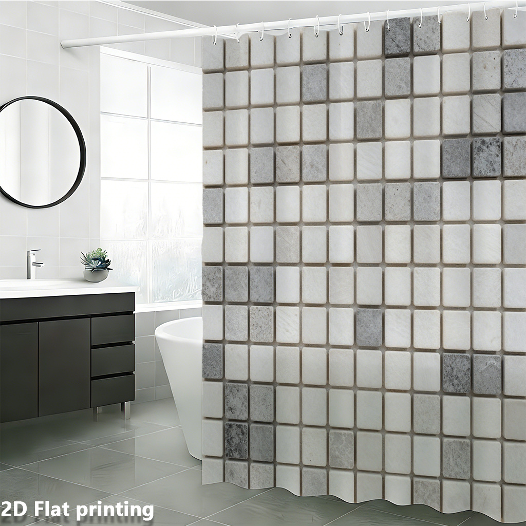大型地下鉄タイルプリントシャワーカーテン防水浴室カーテンモザ - Home Bathroom Tiles Design のレビューと価格