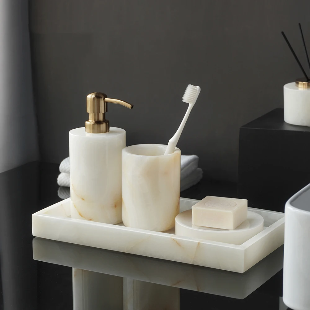 白オニキス天然大理石バスルームアクセサリーセット エレガント - Zara Home Bathroom のレビューと価格
