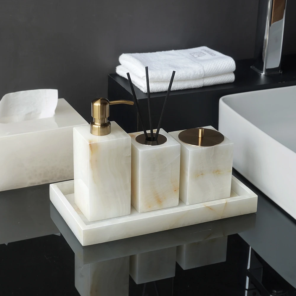 白オニキス天然大理石バスルームアクセサリーセット エレガント - Zara Home Bathroom のレビューと価格