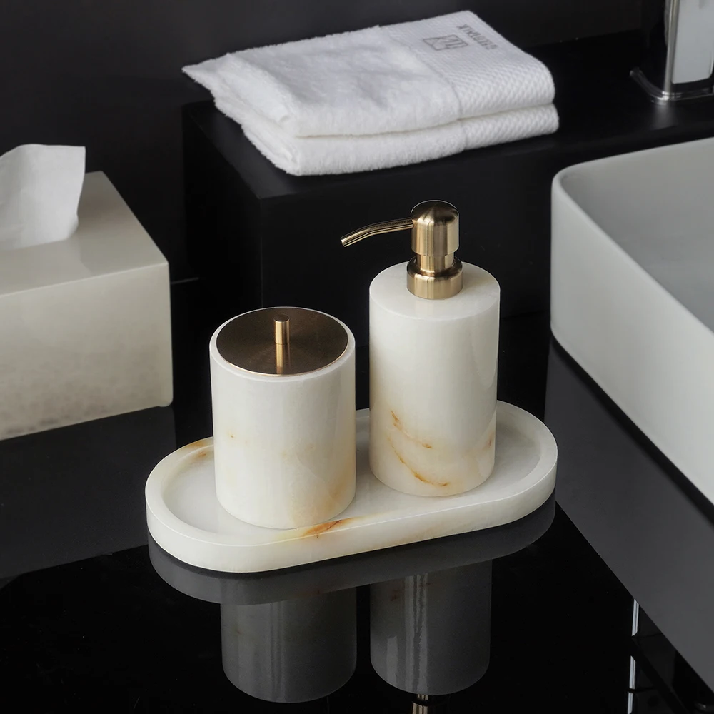 白オニキス天然大理石バスルームアクセサリーセット エレガント - Zara Home Bathroom のレビューと価格
