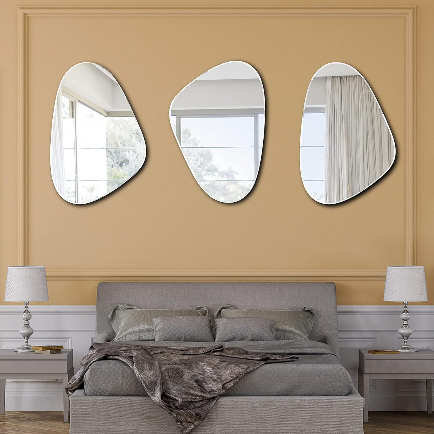 不規則な形の浴室壁掛けミラーアートデコレーションシルバーミラ - Home Goods Bathroom Mirrors のレビューと価格