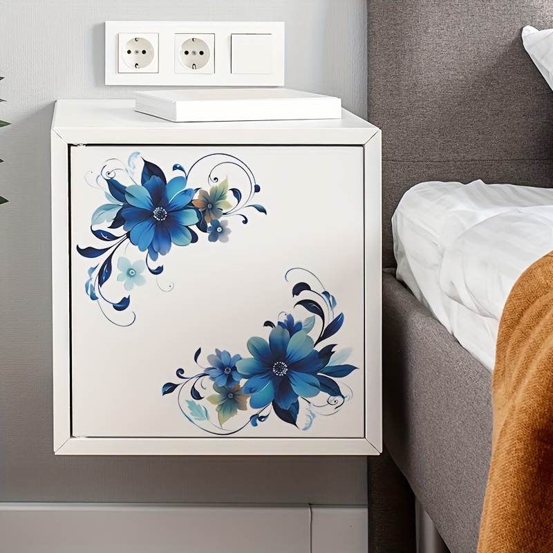 2Dフラット1枚入り田園風花柄テーマウォールステッカー、青い - Home Bathroom Tiles Design のレビューと価格