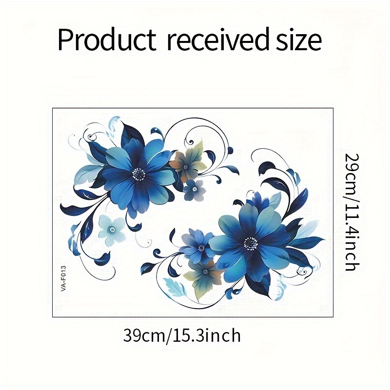 2Dフラット1枚入り田園風花柄テーマウォールステッカー、青い - Home Bathroom Tiles Design のレビューと価格